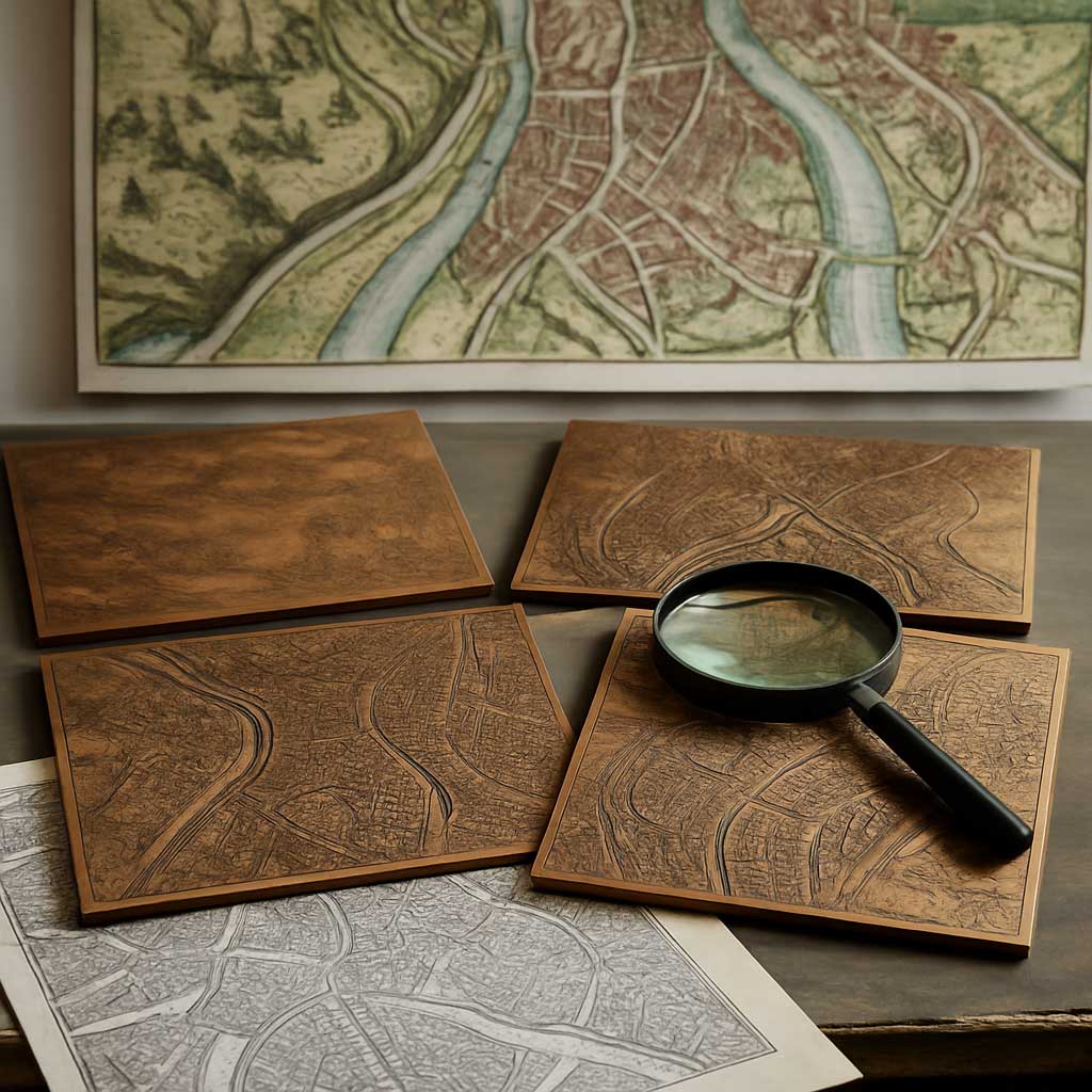 Kupferplatten und Lupe